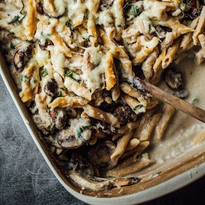 Healthy Mushroom Alfredo Whole Wheat Pasta Bake