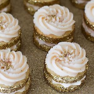 Gold Sprinkle Dipped Cookies with Vanilla Buttercream Frosting