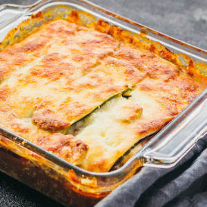 Zucchini Lasagna Topped with Mozzarella and Parmesan Cheese