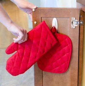 Behind the Cabinet Door organization for Oven Mitts 
