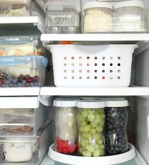 fridge Organization Using stackable Bins and Mason Jars