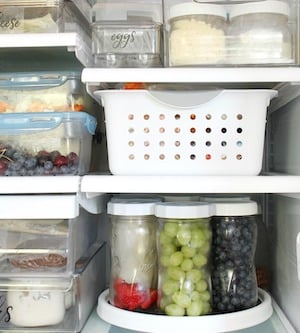 Fridge Organization Using plastic Bins and Mason Jars