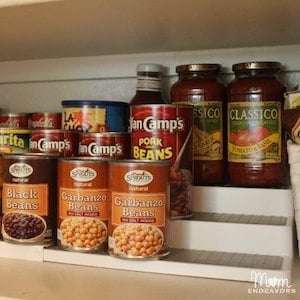 Tiered cabinet Shelving for Canned Goods