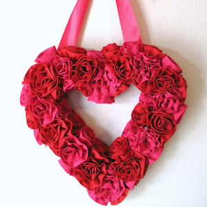 Fabric Flower Valentine Wreath