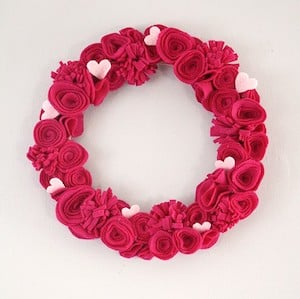 Valentine Hearts and Flowers Felt Wreath 