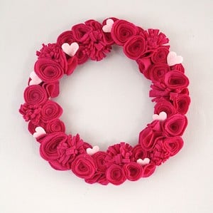 Valentine Hearts and Flowers Felt Wreath 