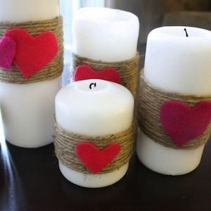dollar tree Valentine's Day Twine Wrapped Candle Decoration