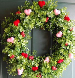 Farmhouse Boxwood Wreath with Foam Hearts Dollar Tree Valentine Decoration for the Front Door