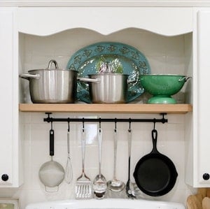 Above the Stove rack kitchen organization idea for cooking utensils and pans