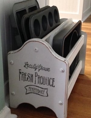 Wood Magazine Rack Bakeware Storage