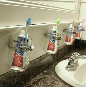 Mason Jar Toothbrush Organization