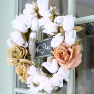 White, Pink and Gold Rose Wreath