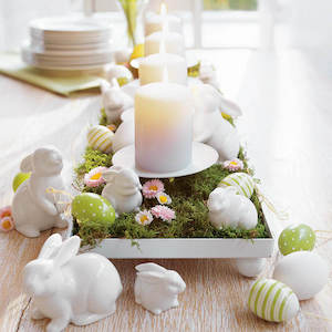Candles, moss and Easter eggs Tray Decor