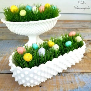 Milk Glass Easter Grass Centerpieces 