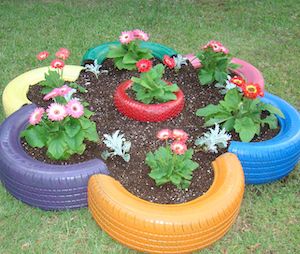Colorful Tires Flower Garden Idea
