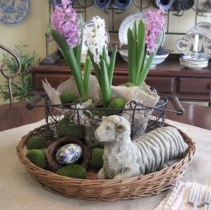 Simple and Rustic Easter wicker Basket Decor on the table