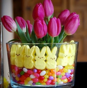  Jelly Beans and Peeps filled Floral Arrangement