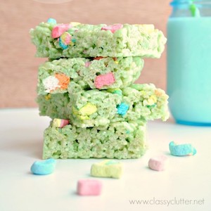 Rice Krispie Treats with Lucky Charm Marshmallows