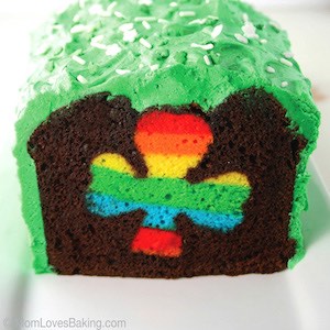 Peek-A-Boo rainbow shamrock in the middle of St Patrick's Day Cake 