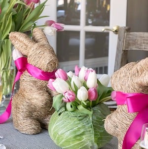 Cabbage Tulip Bouque and twine bunnies with bows