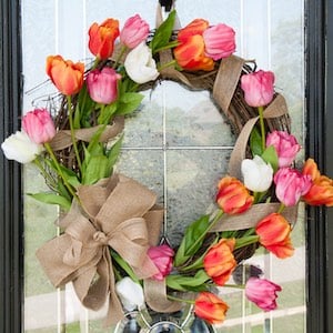 Spring tulip and grapevine wreath