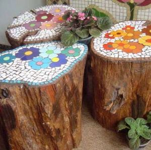 Tree Stump Mosaic garden art