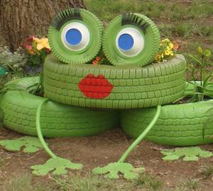 Recycled Tire Frogs garden art