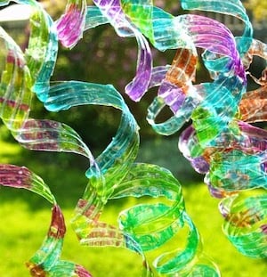 Recycled Water Bottle rainbow spirals garden Art