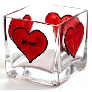mom heart glass candleholder