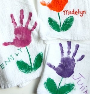  Handprint Tulip Towels craft for Mother's Day
