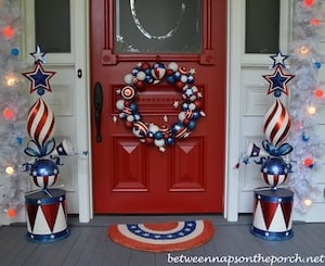 ornament topiary and wreath Porch Decorations for 4th of July