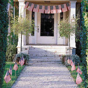 American Flag banner and pathway 4th of july outdoor decoration