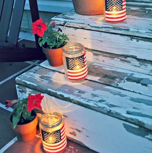 4th of July mason jar flag Luminaries for outdoor walkway