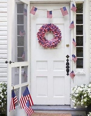 American Flag wreath and garland porch decorations for 4th of July