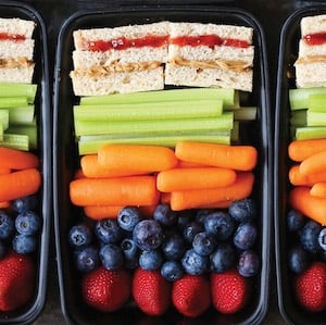 kid friendly PB&J lunch Box with Celery, Carrots and Berries