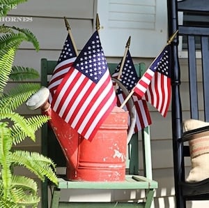 vintage watering can with amercian flags
