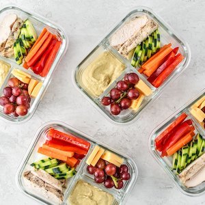 Chicken and Hummus Lunch with Bell Peppers and Cucumbers