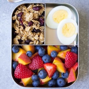 Homemade Granola, Egg and Fruit Salad Lunch Box