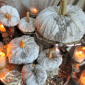elegant glittery pumpkins Halloween table decor