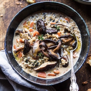 Creamy Wild Rice Soup with Butter Roasted Mushrooms 