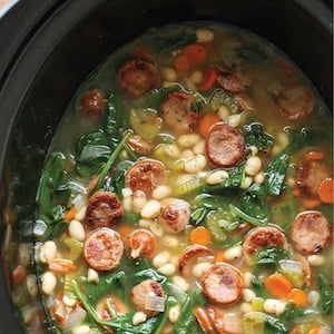 crockpot Sausage, Spinach and White Bean Soup