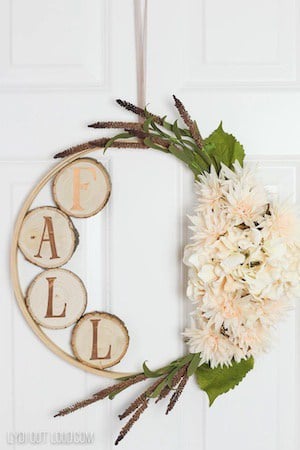 Fall Embroidery Hoop Wreath with Wood Slices