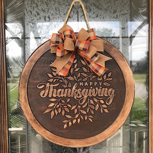 Happy Thanksgiving Wood Carved Wreath