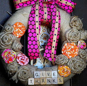 Burlap Scrabble Thanksgiving Wreath