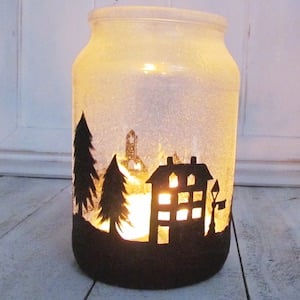Christmas Village Mason Jar Luminary craft to sell
