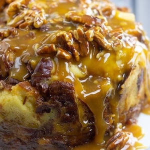 Bread Pudding with Pecan Caramel Glaze