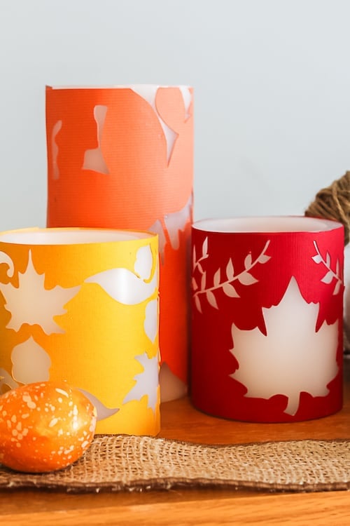  DIY Fall Leaf Paper Candle Wraps