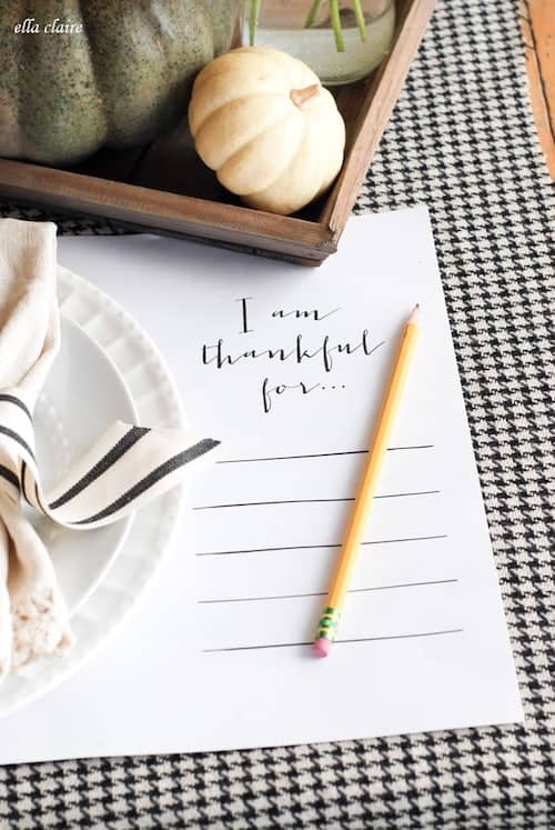 Thankful Placemat Thanksgiving Printable