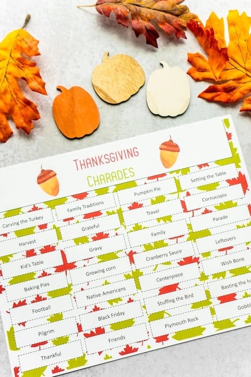 Charades Thanksgiving Printables