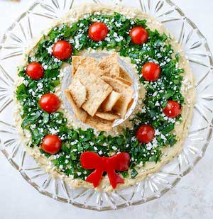 Make Ahead Hummus Christmas Wreath Appetizer 